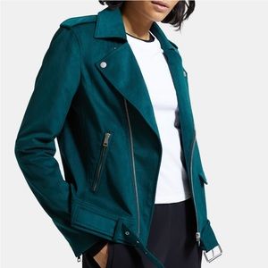 NWT S Theory Modern Moto in Faux Suede in Green Forest